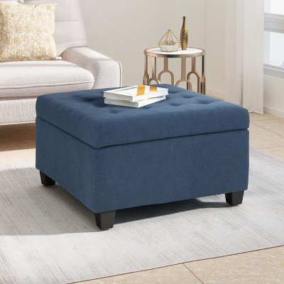 PAGED 31 Inch PU Ottoman with Storage, Modern Square Vanity Chair Footrest Ottoman with Tufted Waffle Design for Living Room, Bedroom