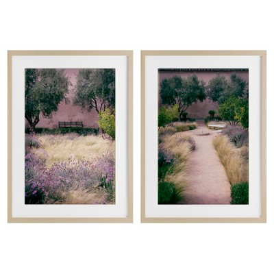 Stupell Industries Natural Paradise Garden Benches 2pc Framed Print Under Glass Set