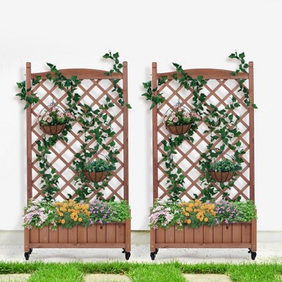 Anybear Wood Raised Garden Bed with Trellis 2 Pack