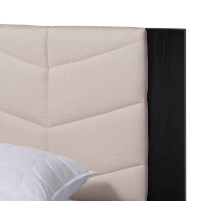 Baxton Studio Queen Size Adriano Fabric and Wood Bed with Built-In Side Tables Beige/Black