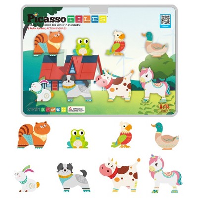 PICASSO-TILES Magnetic Tiles for Kids, Farm Animal Theme Construction STEM Building Blocks Educational Toy, 8PCS