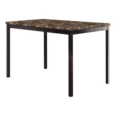 Sapphtopaz Dining Table Kitchen Table Transitional Simple Style Brown Faux Marble Table Top Black Metal Finish Frame for Kitchen, Dining Room