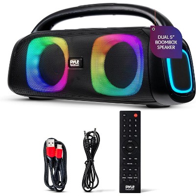 Pyle PPHP26HD Dual 5'' Wireless Bluetooth Portable Boombox Speaker with LED Lights & Microphone Priority