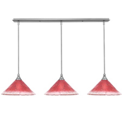 Toltec Lighting Any 3 - Light Chandelier in  Brushed Nickel with 12" Raspberry Crystal Shade