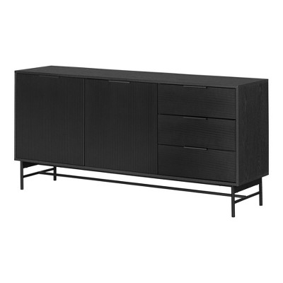 South Shore Arlo Sideboard Ash Oak/Matte Black: Mid-Century Buffet, Metal Accents, Storage