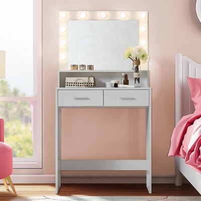 Okak 2-Tier Vanity Dresser with Touch Lights, 3 Brightness Levels, Large Drawer & Compact Makeup Table for Small Bedrooms
