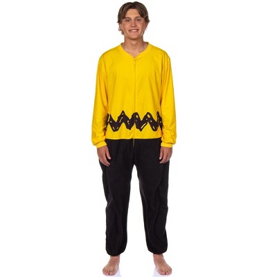 Peanuts Charlie Brown Union Suit Men's Costume Zip Up Pajama Outfit Charlie Brown Yellow