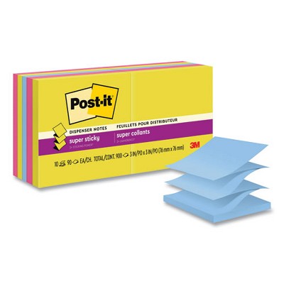 Post-it Pop-up Notes Super Sticky Pop-up Notes Summer Joy Collection Colors, 3" x 3", Assorted Colors, 90 Sheets/Pad, 10 Pads/Pack