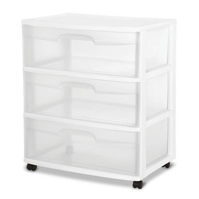 Sterilite Home 3 Drawer Wide Storage Cart Portable Container w/Casters
