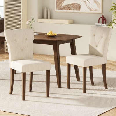 Fabric Upholstered Parsons Dining Room Chairs Set of 2,Wooden High Back Tufted Button Padded Kitchen Breakfast Dining Side Chairs-Cuddlewood