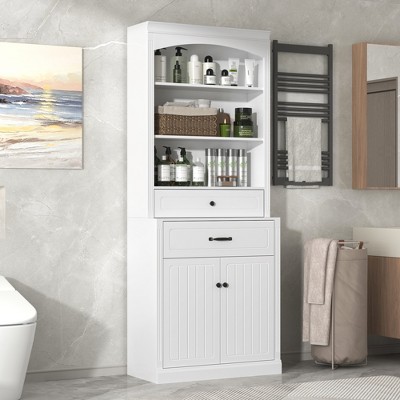APRILSOUL Bathroom Storage Cabinet,Two/Four Doors, Drawers, Adjustable Shelf,Three Open Shelves,Durable MDF Construction