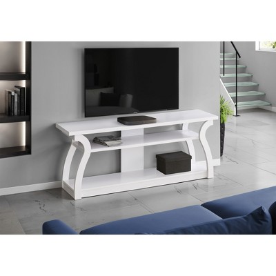 60" Laminate TV Stand TV Console with Curved Sides and 3-Tier Open Shelves for Living Room