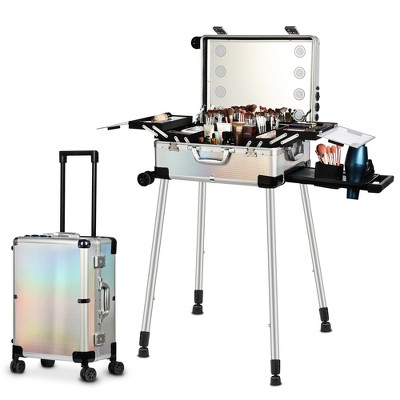Lockable Rolling Makeup Train Case with LED Mirror