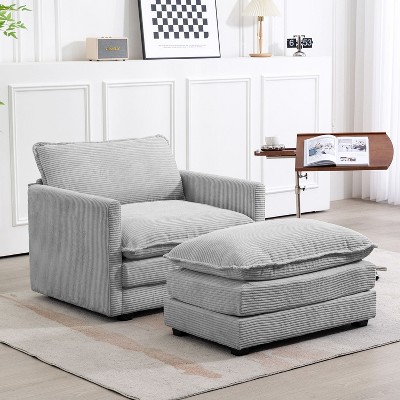 HYLEORY U-Shaped Sectional Sofa , Indoor Furniture Convertible Modular Corduroy Sectional Sofa Set with 2 Ottomans for Living Room