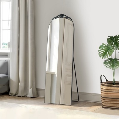 PexFix 25 in. W x 63 in. H Wood Frame Arched Floor Mirror Bedroom Living Room Wall Mirror in Black