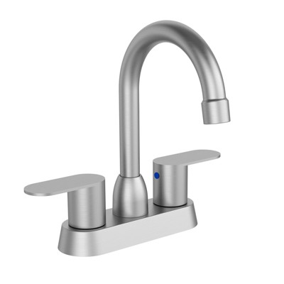DOMETOUR Brushed Nickel 2-Handle Bathroom Faucet with 360° High Arc Swivel Spout, 4-Inch Centerset, 3-Hole Vanity/RV/Lavatory Faucet