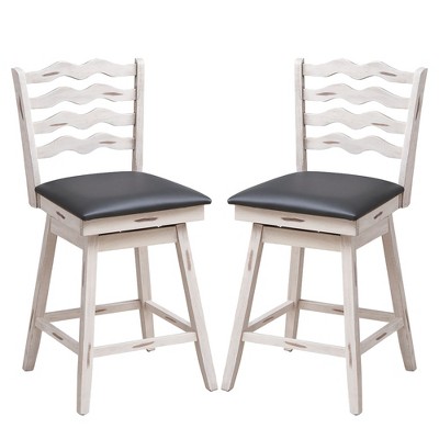 Costway Set of 2 Swivel Bar Stools Bar Height Upholstered  Faux Leather Dining Chairs