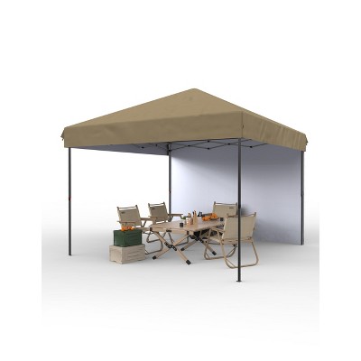 10x10 Pop Up Canopy Tent with Sidewall, One-Button Setup, Adjustable Height, Roller Bag & Sandbags, for Patio, Beach, Garden, Camping & Party Use