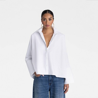 KBB by KAHLANA Women's Long Sleeve 'The A-Line Shirt' - White