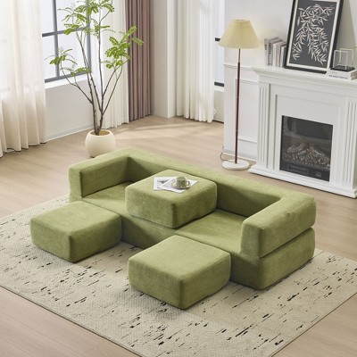 MYINDA Modular Convertible Sofa with 3 Modules - Foam Sleeper, Chenille Floor Sofa for Studio Apartments and Home Offices