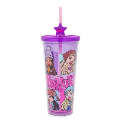Silver Buffalo Bratz Carnival Cup With Lid and Straw Topper Charm | Holds 24 Ounces