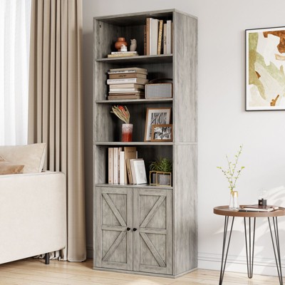 71" Bookcase, Industrial BookShelves with Doors, Farmhouse Bookcase with Storage Shelves, Home Storage Cabinet for Living Room, Bedroom, Office