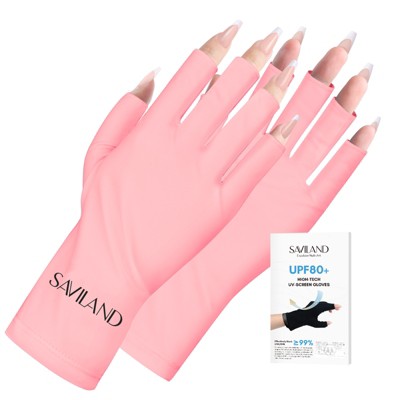 Saviland UV-Armor Gloves: UPF200+ Studio-Grade Protection Shield - Salon Essential for Gel Manicure Defense. (Pink)