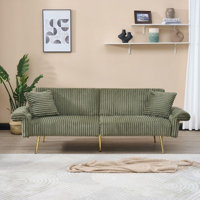 VASIP Convertible Double Futon Sofa Bed with Folding Armrests – Space-Saving Modern Design for Small Spaces, Living Rooms & Apartments,Green
