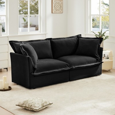 Modern 2-Seater Chenille Sofa, Slipcovered Deep Seat Couch with Removable Covers with 300lb Capacity, Convertible for Small Spaces