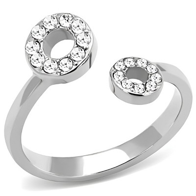 Slickblue Women's Stainless Steel Ring, Circle End Cuff, Clear Crystal Stones, Trendy Style, Size 5-8