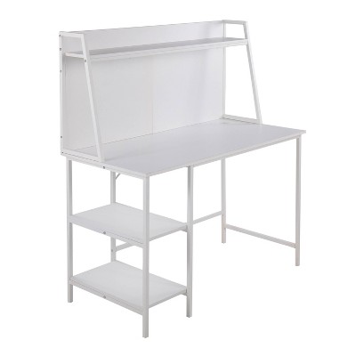 Geo Steel/MDF Computer Desk White - LumiSource: Modern Office Furniture with Hutch, Open Storage Shelf