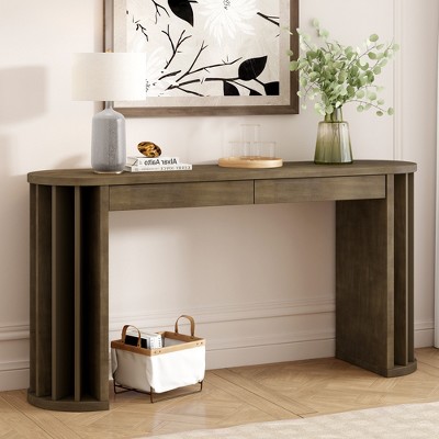 TIRAMISUBEST Curved Design Long Console Table with Straight Line Design, Farmhouse Entryway Table Sofa Table for Entrance, Hallway, Living Room
