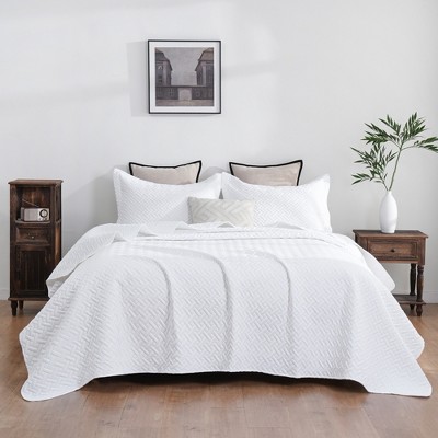 Peace Nest Ultra-Soft Quilted Coverlet Set Solid Color Bedspread, Lightweight Reversible Quilt and Shams Set