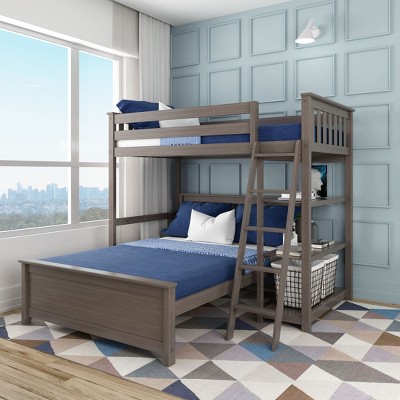 Max & Lily Solid wood L-Shaped Bunk Bed, Twin over Full with Bookcase for Kids