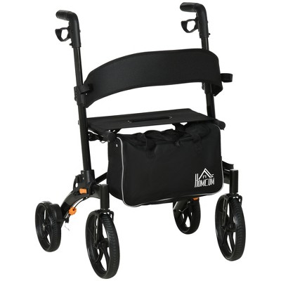 HOMCOM Aluminum Rollator Walker for Seniors and Adults with 10'' Wheels, Seat, Backrest, Folding Upright Walker w/ Adjustable Handle Height