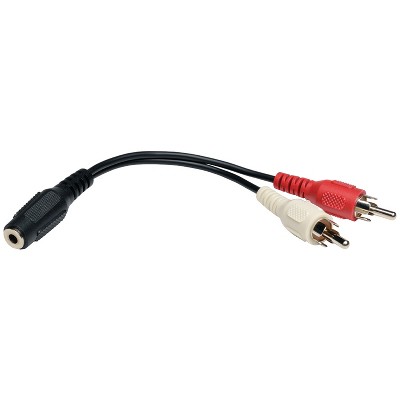 Tripp Lite 3.5-mm Female to 2 RCA Male Stereo Audio Y-Splitter Adapter Cable, Black with Color-Coded RCA Jacks, 6 In., TRPP31606N