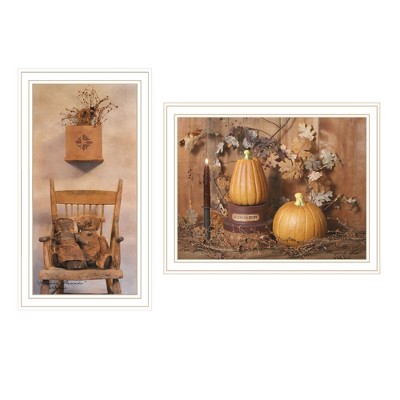 2- Piece Vignette Friends and Pumpkins White Framed Wall Art for Living Room, Bedroom Wall Art Print for Home Decor by Billy Jacobs