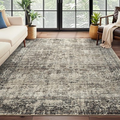 Acekool Washable Area Rug 5x7, Soft Vintage Boho Low Pile Non Slip Indoor Carpet for Living Room Bedroom Dining, Easy Care, Blue
