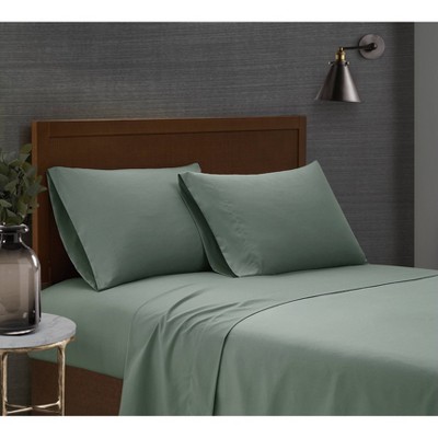 London Fog King 4pc Garment Wash Solid Sheet Set Green: Microfiber, Machine Washable, Includes 2 Pillowcases