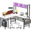 Aheaplus Corner L Desk with Hutch and Charging Station, Reversible Computer Table with LED Light - 3 of 4