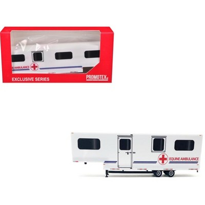 Equine Ambulance Trailer White with Blue Stripes 1/87 HO Plastic Model by Promotex
