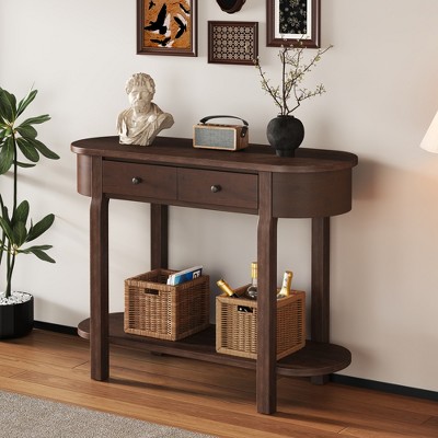 PDTEND 30" Elegant Retro Console Table with Curved Design and Smooth Glaze