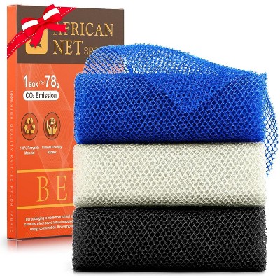 Maison Products 3 Pieces African Bath Sponge African Net Long Net Bath Sponge Exfoliating Shower Body Scrubber Back Scrubber Skin Smoother