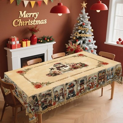 LOVEVOOK Christmas Rectangle Tablecloth Flower Xmas Table Cloths, Washable Polyester Fabric Table Covers for Dining, Party Holiday Decor