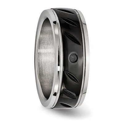 Chisel Stainless Steel Polished Black IP-plated 8mm Grooved Band Ring