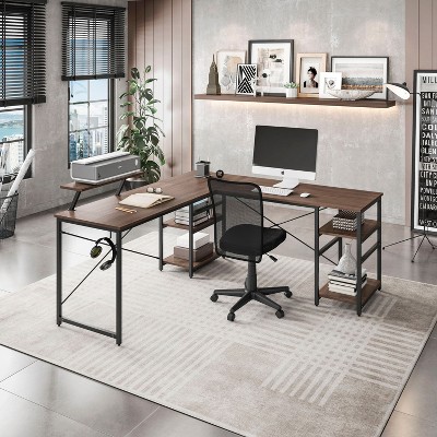 NicBex Gaming Desk Functional L Shaped Desk with Pullout Storage Drawers, Adjustable Open Shelf for Office, Study