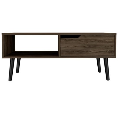 HomeRoots 40" Brown And Black Coffee Table With Drawer And Shelf