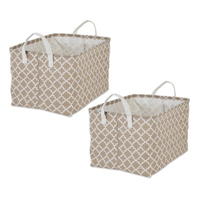 Design Imports Set of 2 Rectangle XL 12.5 x 17.5 x 10.5 Pe Coated Cotton Poly Laundry Bins Lattice Stone: Polyester & Cotton, 2 Handles