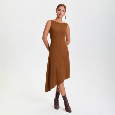 Women's Asymmetrical Knit Midi Sheath Dress - A New Day™ Brown