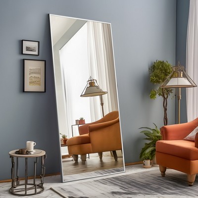Wooakway Black/Gold/Silver Metal Full Length Mirror Accent Wall Mirror Freestand Mirror with Bracket